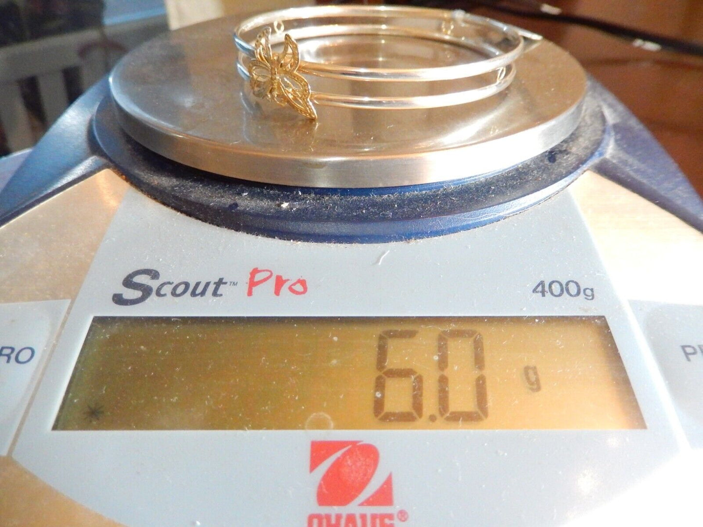 *VINTAGE*DESIGNER 10K Yellow Gold and STERLING SILVER BUTTERFLY BANGLE BRACELET
