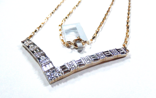 Ross Simons Gold .925 Vermeil "V" Diamond Pendant & 18" Fancy Vermeil Chain
