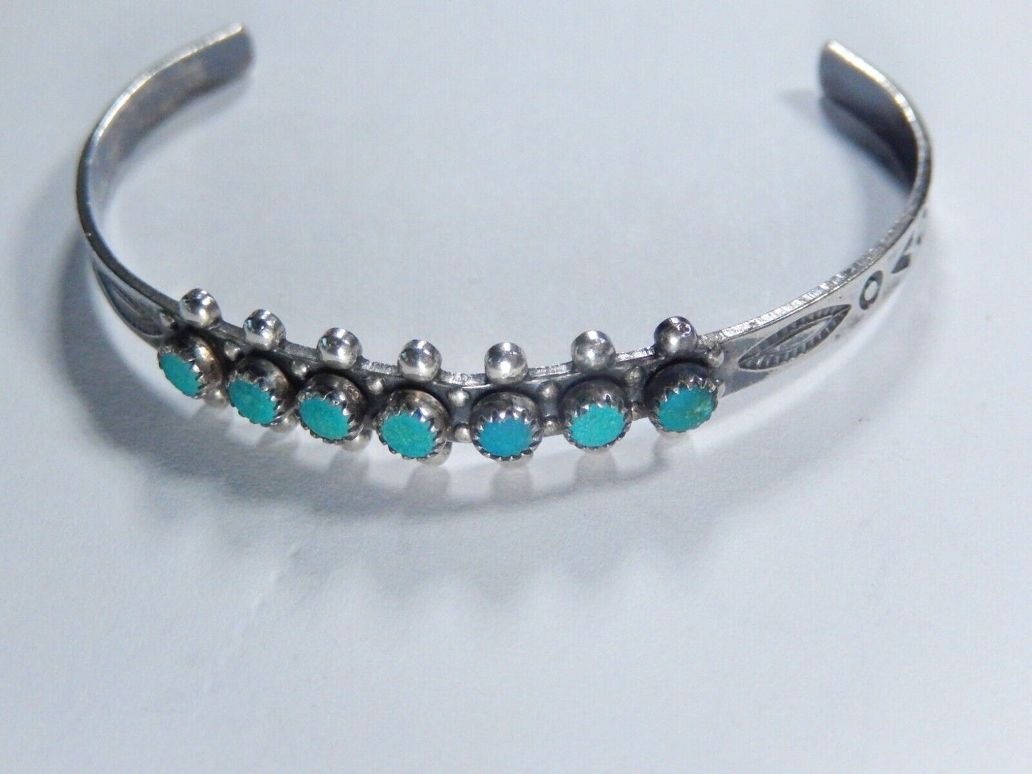 VINTAGE Child's Navajo .925 Sterling Silver Turquoise Cuff Bracelet Petit Point