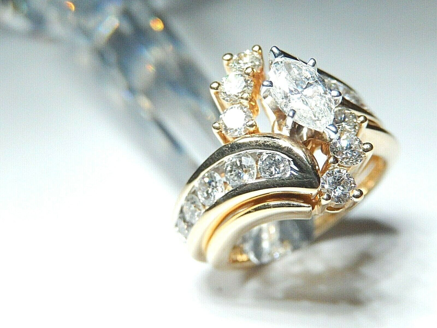 Stamped 14K Yellow Gold Marquise Diamond Wedding Engagement Bridal Ring Set