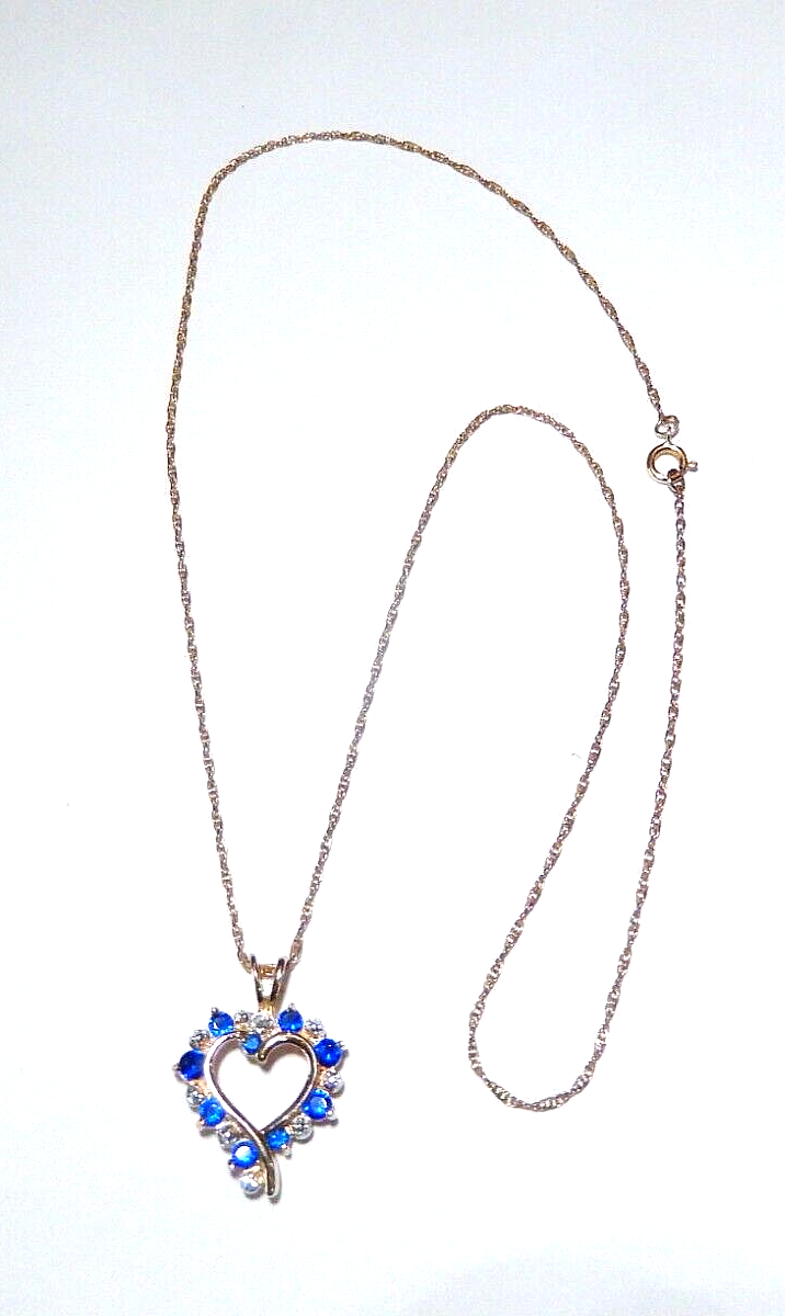 NEW Gold Vermeil 925 Sapphires Diamond Heart Pendant w18 Vermeil Chain