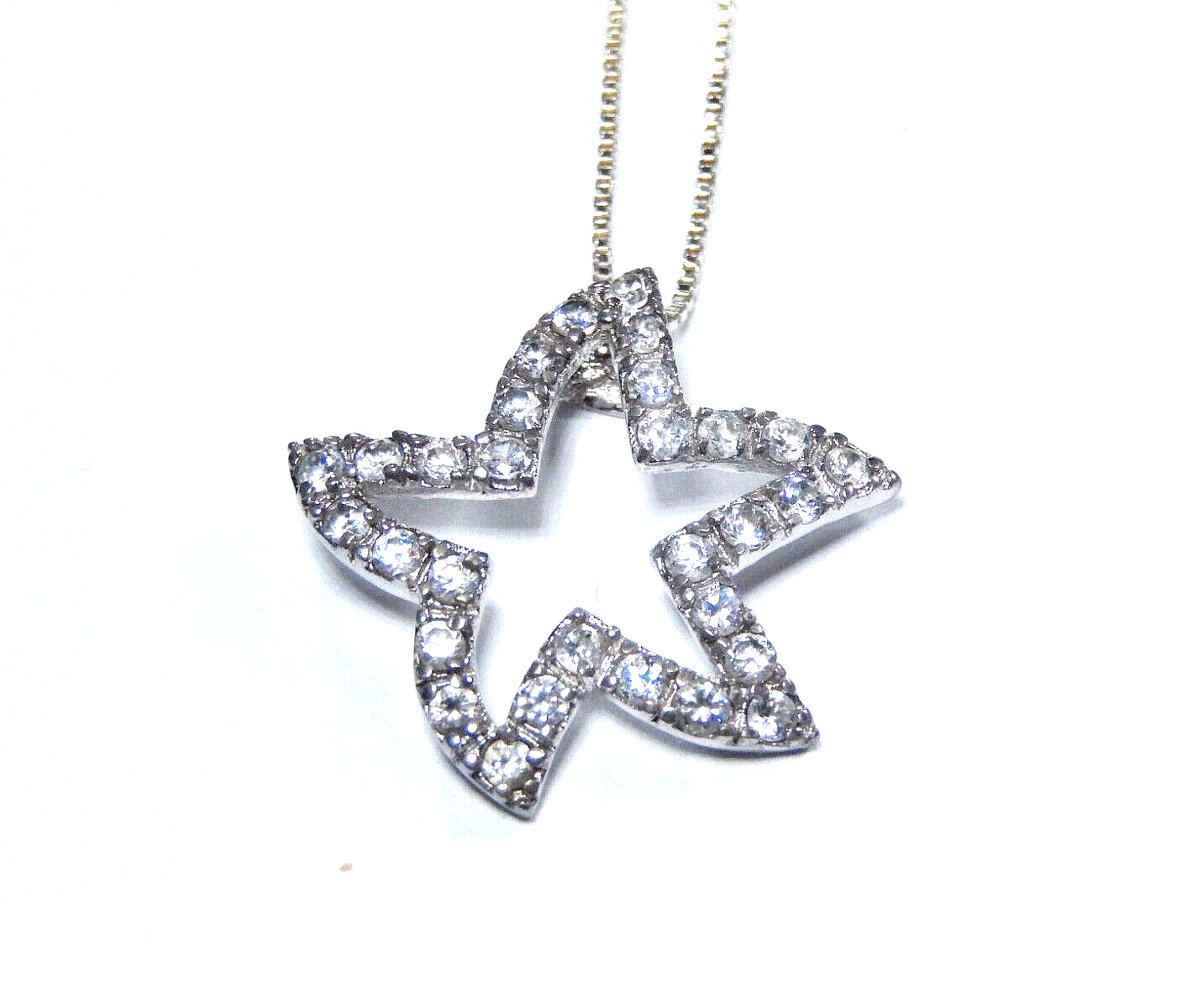 *VINTAGE* Sterling Silver CZ Starfish Pendant w/ 18" Sterling Box Chain
