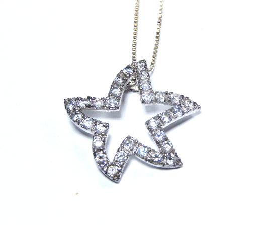 *VINTAGE* Sterling Silver CZ Starfish Pendant w/ 18" Sterling Box Chain