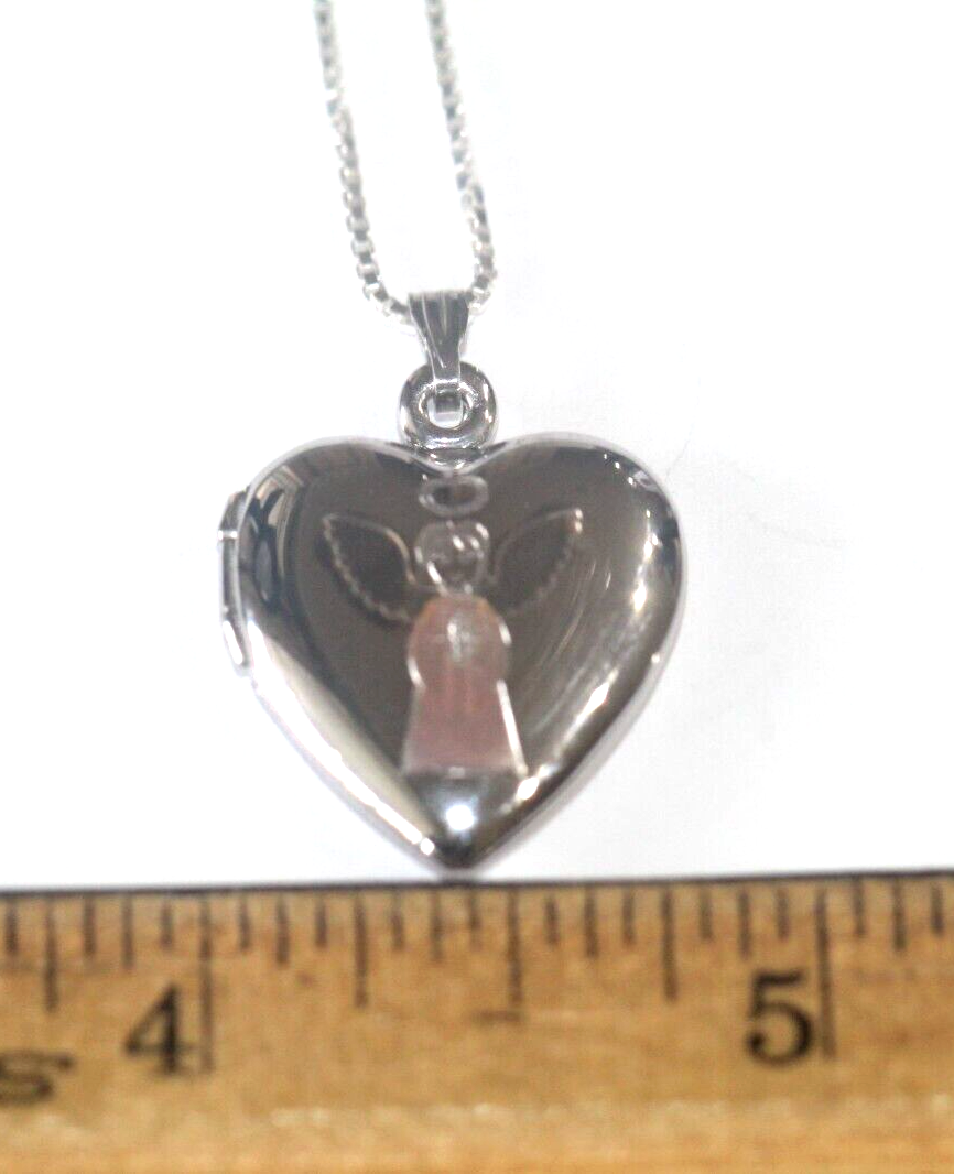 Sterling Silver Praying Angel Heart Locket Pendant w/18" Chain