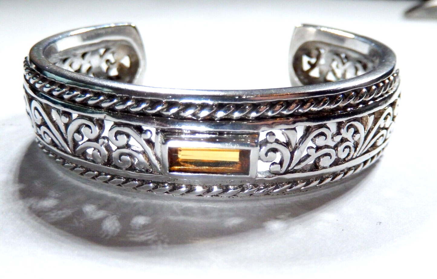 VINTAGE - Signed Barse Sterling Silver 925 Citrine Heavy Cuff Bracelet 56 grams