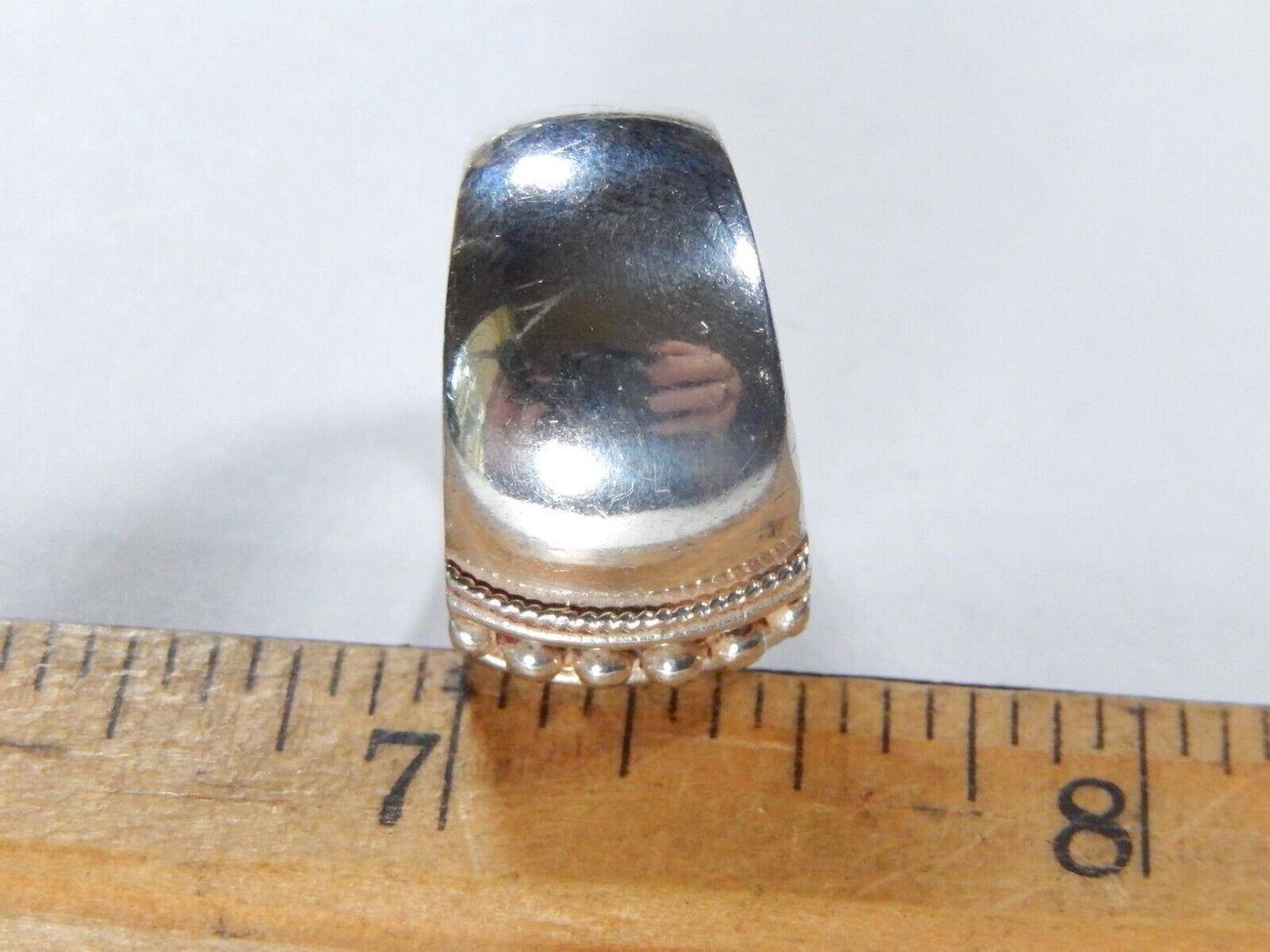 *VINTAGE* Beaded Style Sterling Silver Wide Band Ring Heavy Duty Size 6