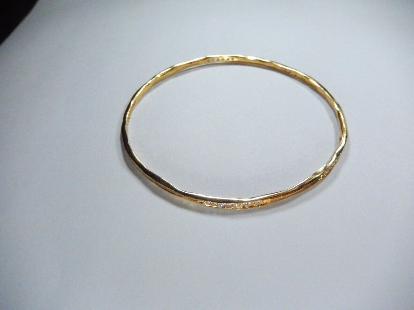 VINTAGE - 2.5mm Wide Gold Vermeil Cubic Zirconia Sterling Bangle Bracelet 7"