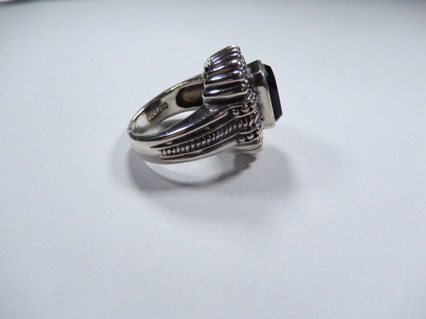 VINTAGE Heavy Sterling Silver Black Onyx Ring Size 6 Signed NF 925 Thailand