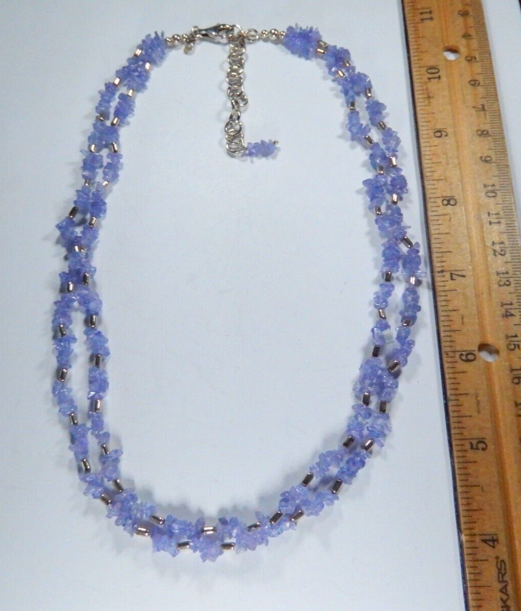 *VINTAGE" Amethyst Chip Bead & Sterling Silver 925 Bead 2 Strand Necklace 18-20"