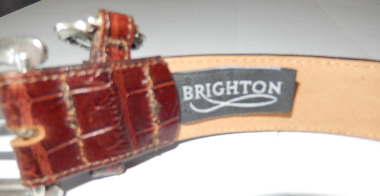 Brighton Womens Belt 4B207 S28 Brown Faux Alligator Silver Buckle EUC