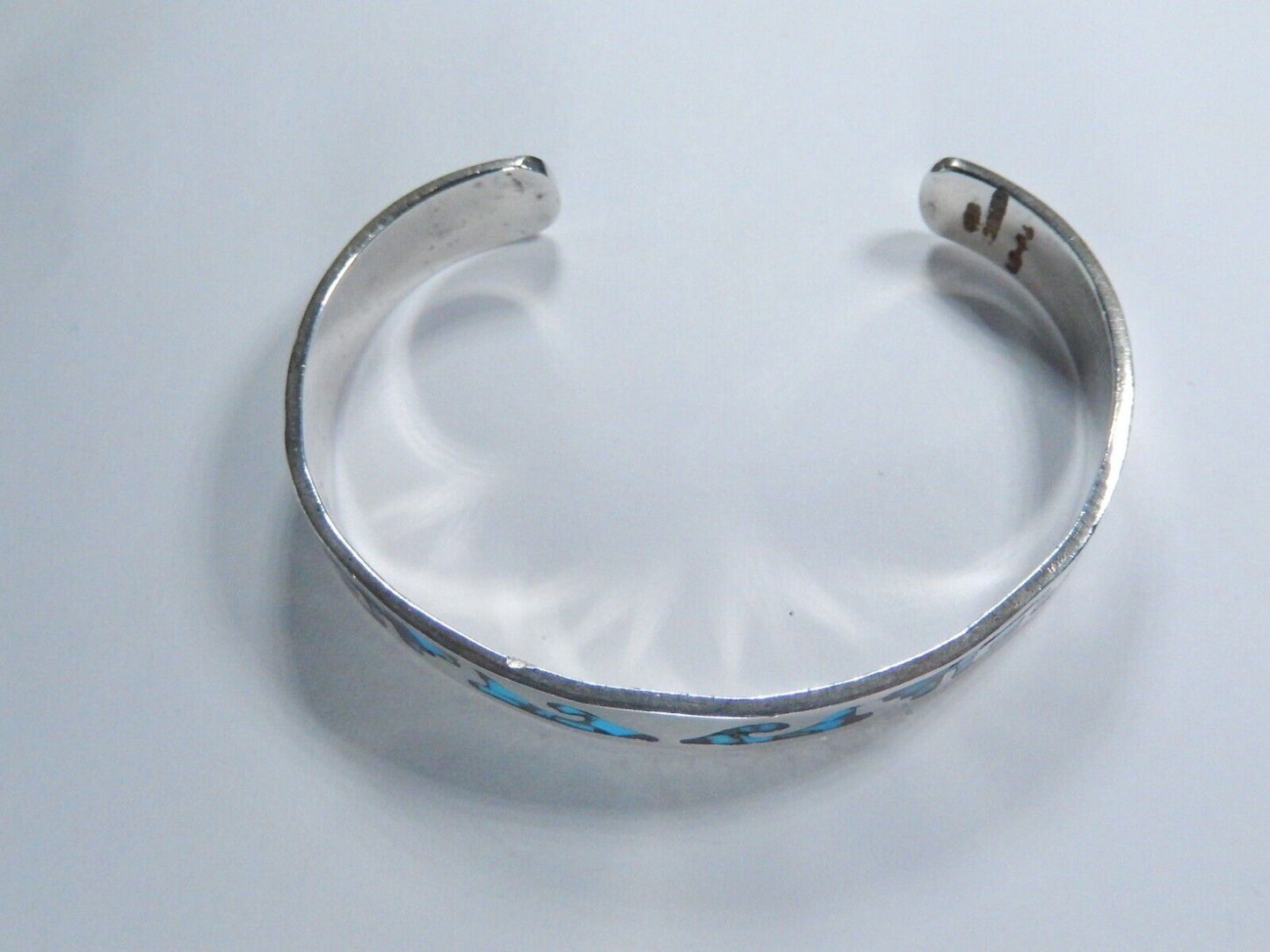 *VINTAGE* TAXCO Sterling Silver and Turquoise INLAY Cuff Bracelet 21.4 GMS