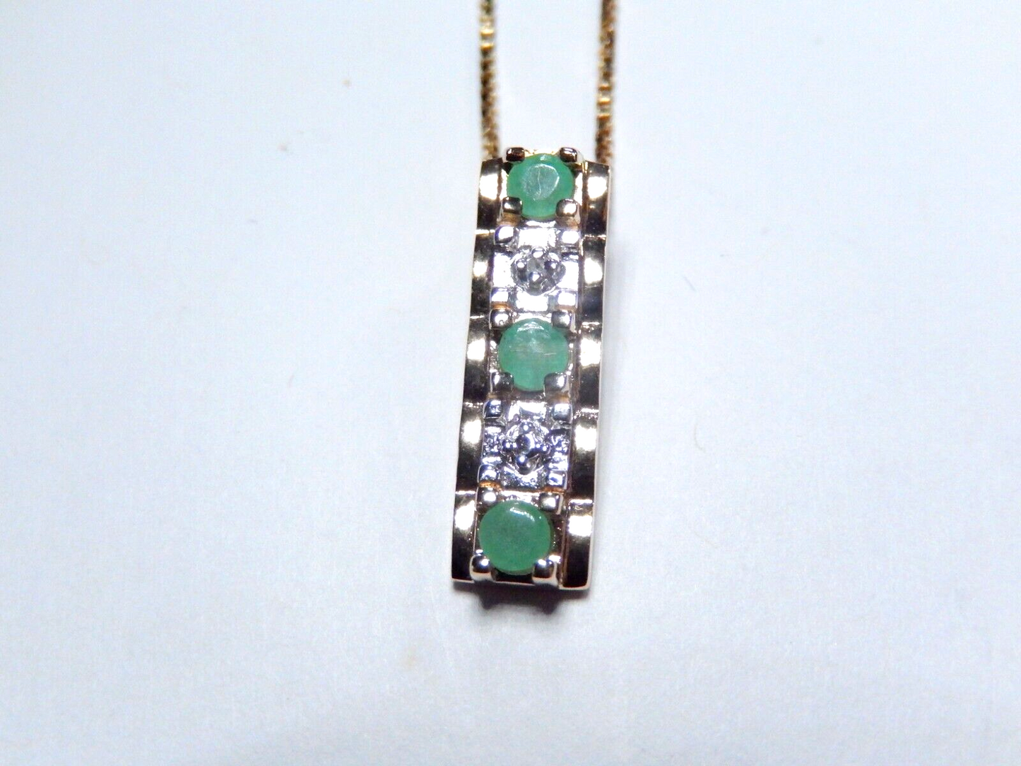 *VINTAGE*  Ross Simons Gold Vermeil Genuine Emeralds & Diamond Pendant w/18"chn