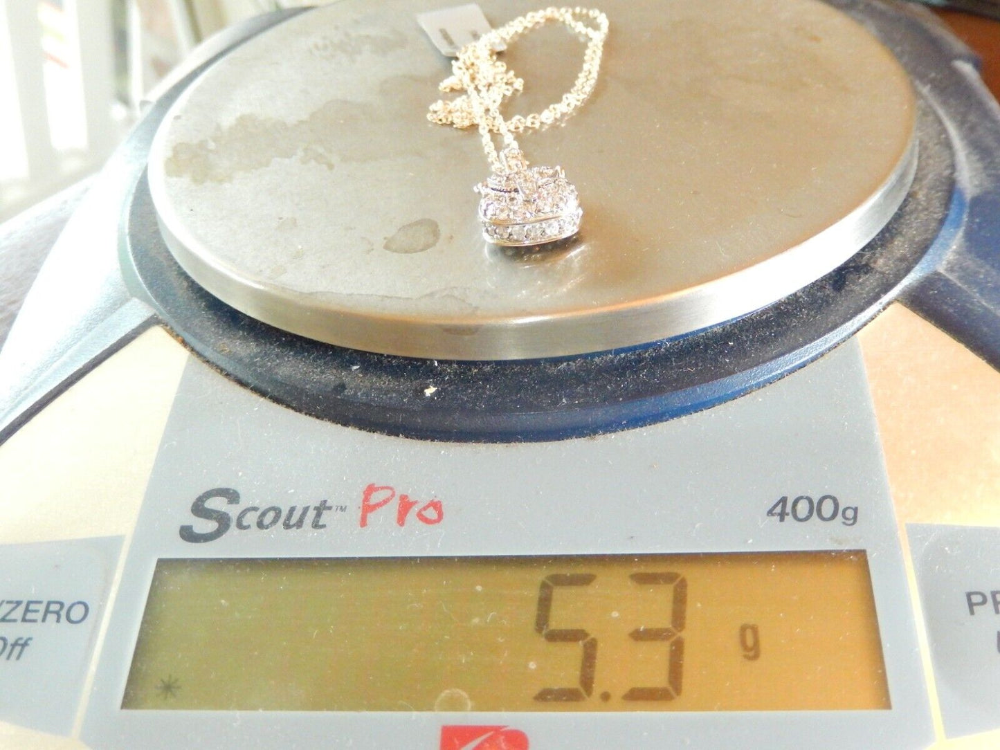 *VINTAGE* Sterling Silver & Cubic Zirconia Pave PURSE PENDANT NECKLACE 18"