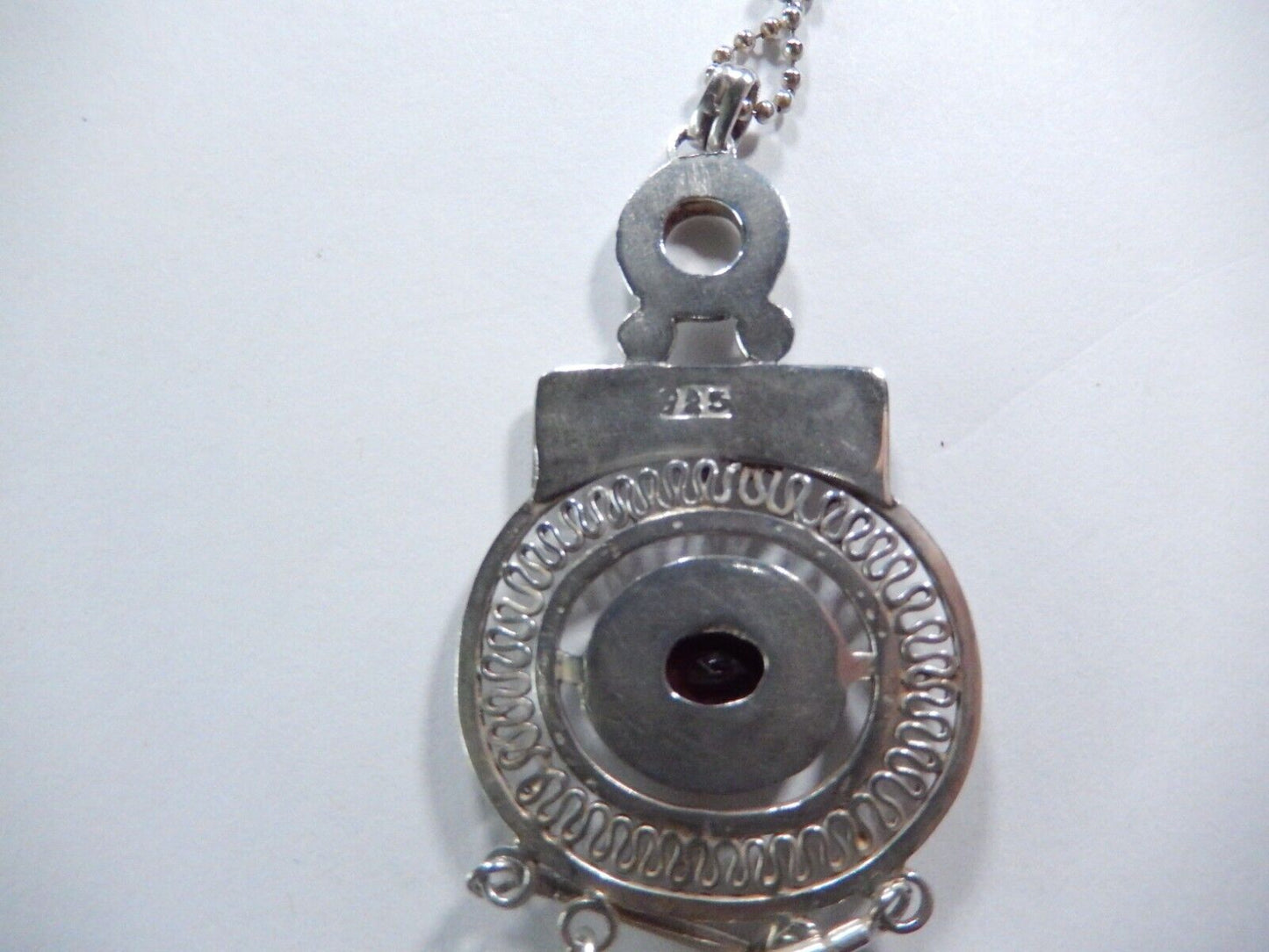 *VINTAGE* Sterling Silver Boho Art Deco 90s Garnet Pendant w/Bead-Ball 24"Chain