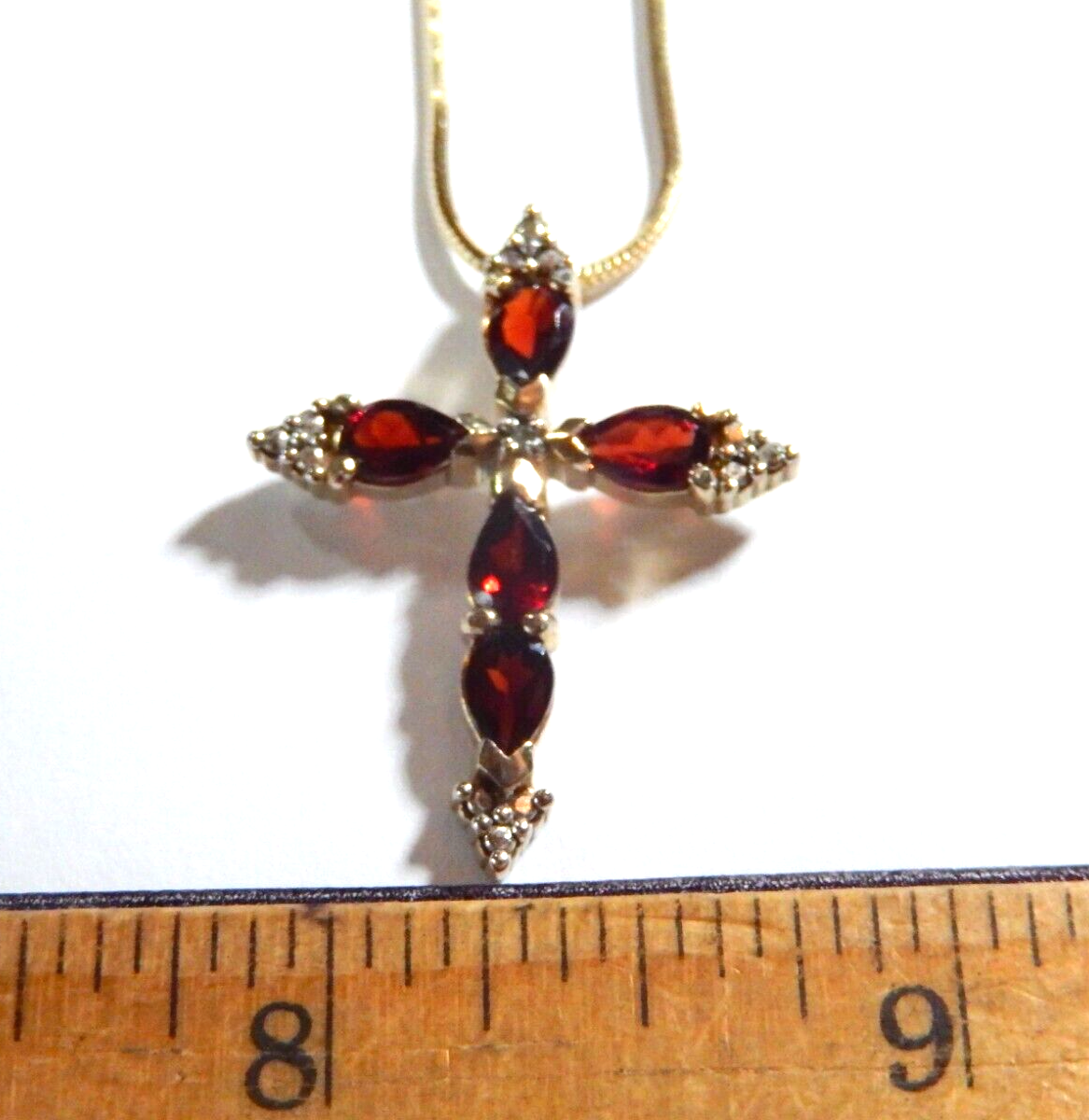 Vermeil Gold Over Sterling Silver GARNET  DIAMOND Cross Necklace w18 Chain