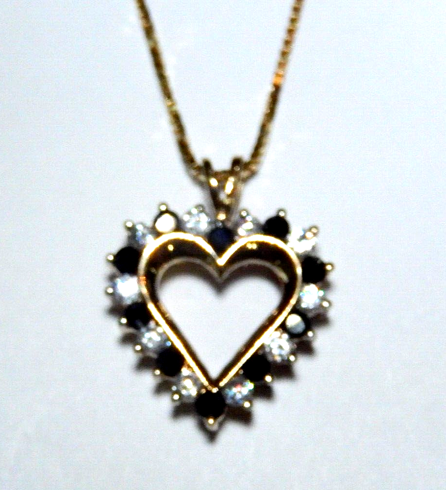 NEW Gold Vermeil 925 Sapphires  CZ Heart Pendant w18 Vermeil Chain