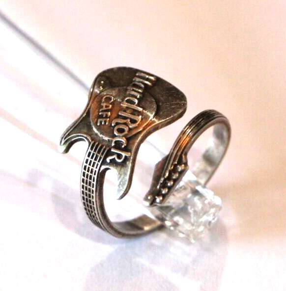 *Hard Rock Cafe Guitar Wrap Around Sterling Silver 925 Ring Band Sz 9 ADJUSTABLE