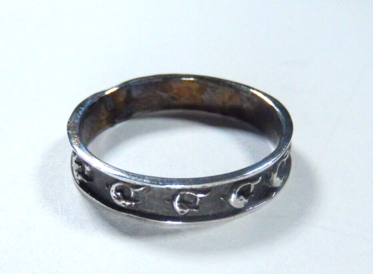 *VINTAGE* STERLING SILVER 925 OXIDIZED DOLPHIN 4 mm WIDE BAND RING SIZE 8.5