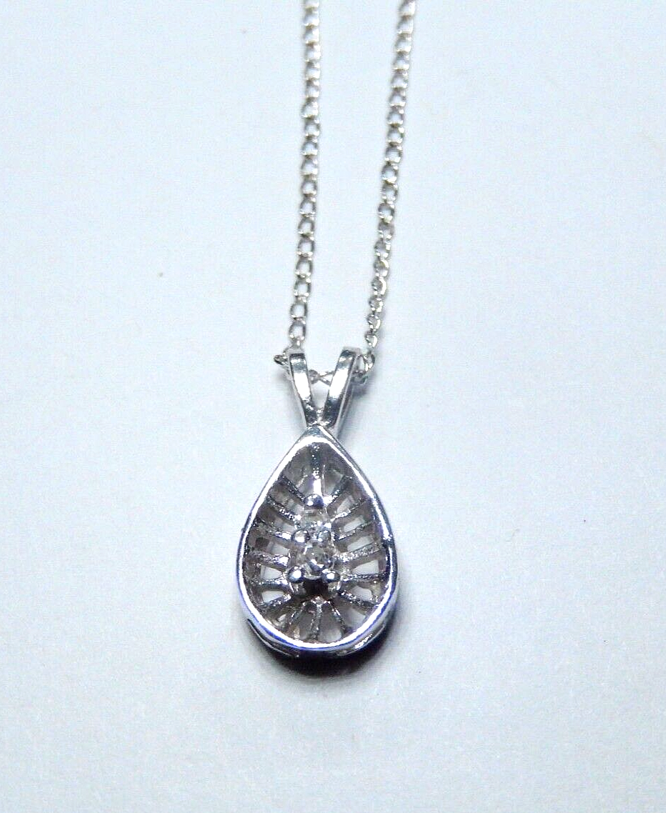 Vintage Victorian Design Two Diamond 14K White Gold Pendant & 14K WG 18" Chain