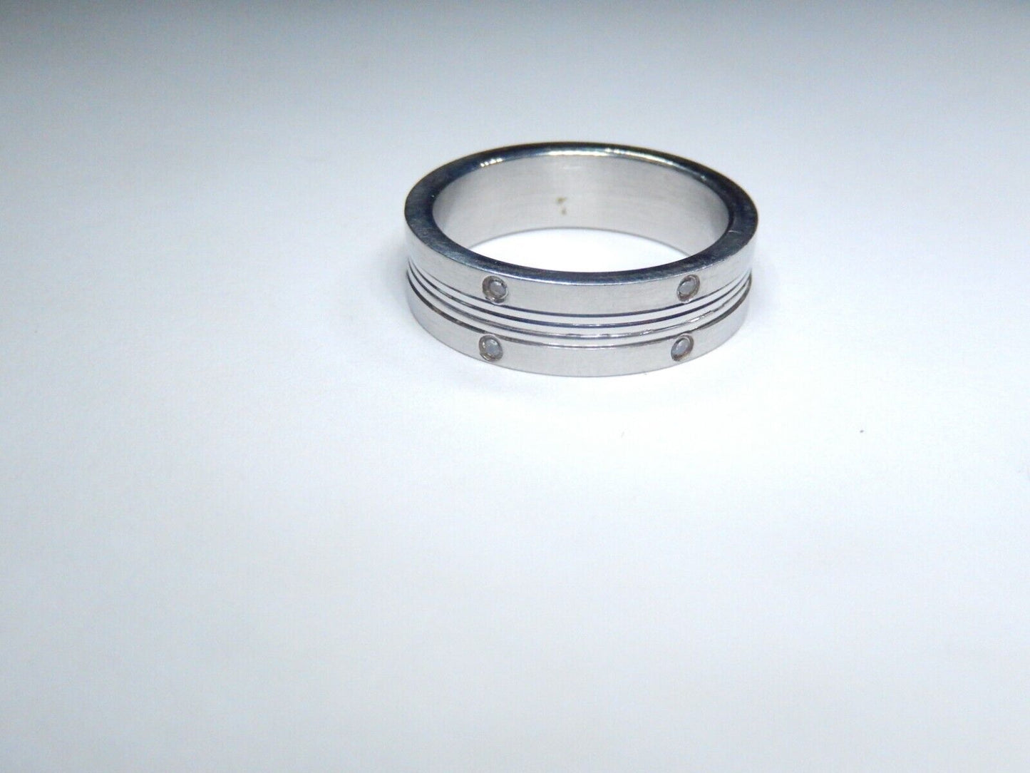 Stainless Steel 6mm Wedding Band with 12 CZ's  Size 8.5