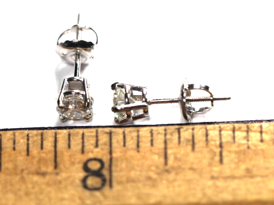 New! 14K White Gold .47 CT TW Natural Diamond I-3/G-H Screw Back Stud Earrings