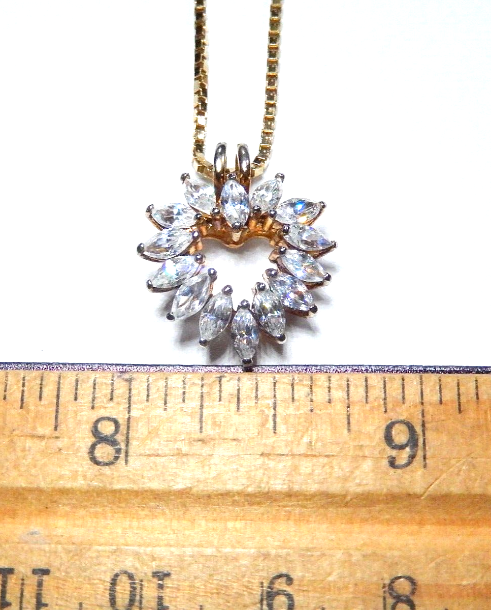Gold Vermeil 925 150 CT Marquise Cut CZ Heart Pendant w18 Gold Vermeil Chain