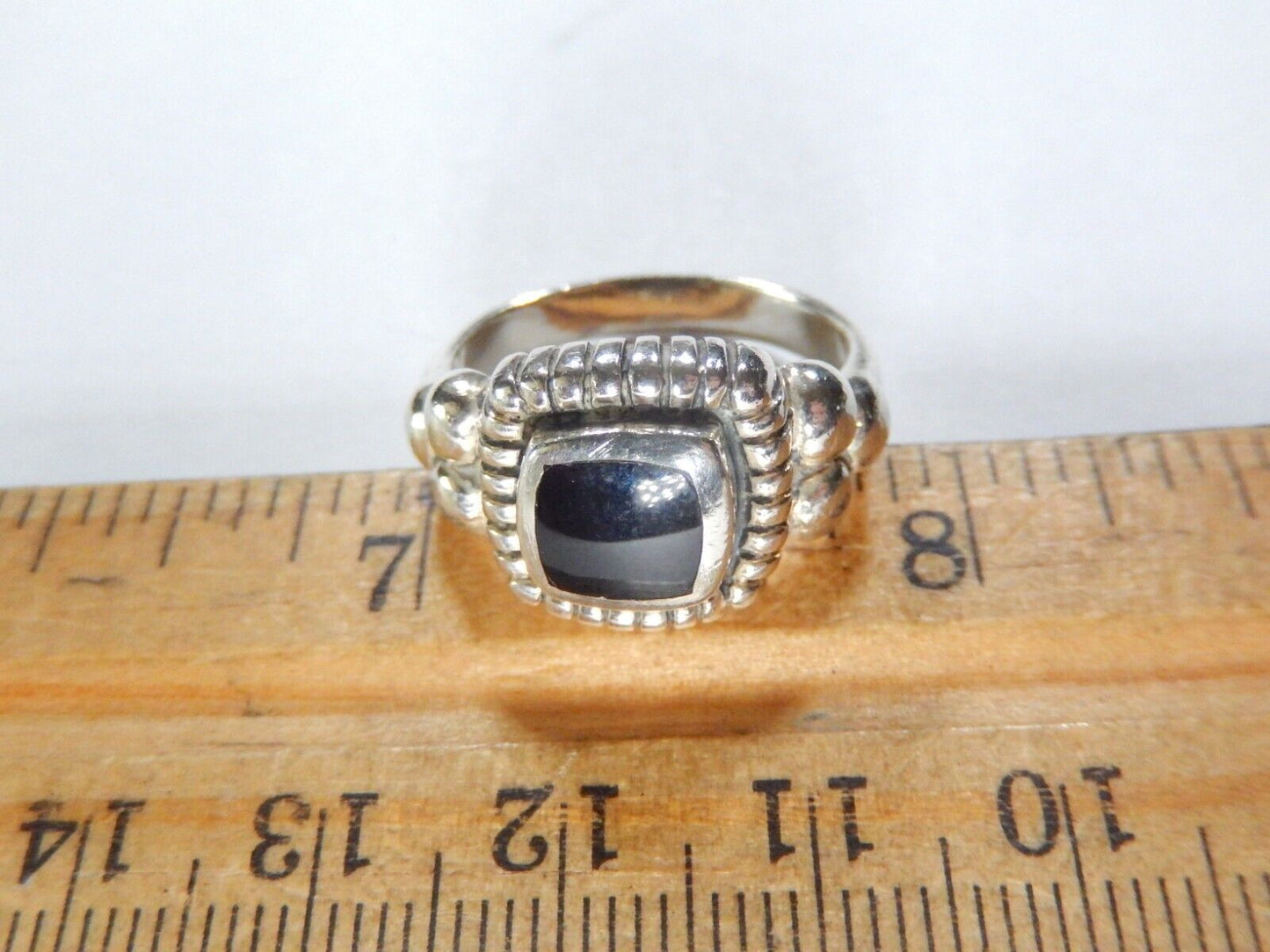 *VINTAGE* Black Onyx 925 Sterling Silver Boho Handcrafted Ring Size 8.75