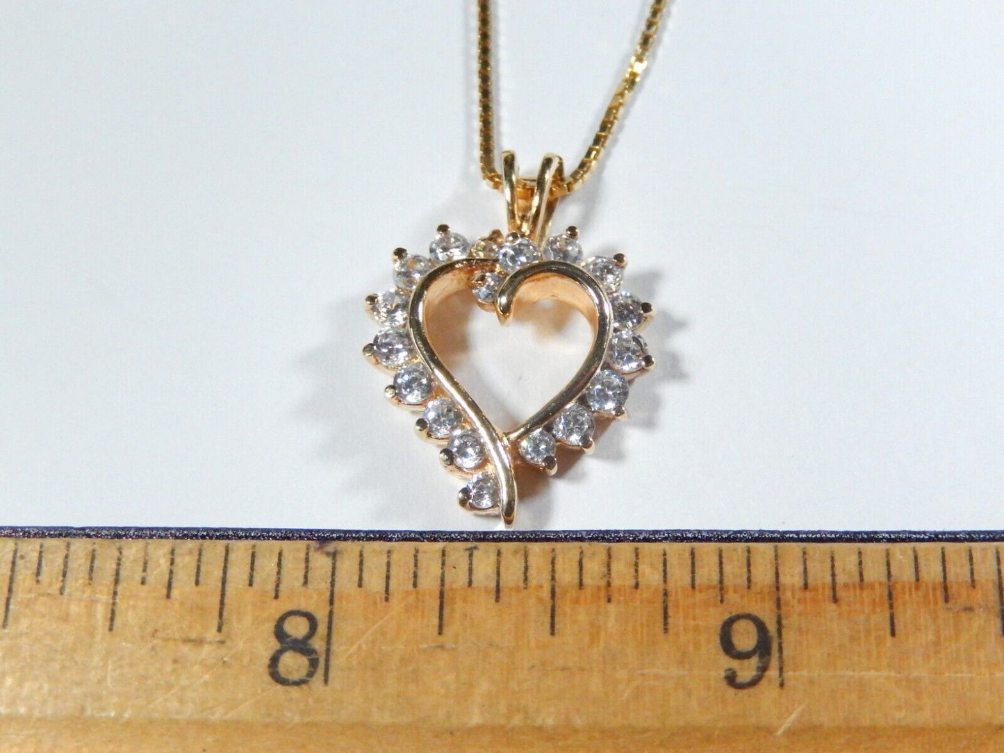 NWT 100CT Gold Vermeil Heart Cubic Zirconia Pendant w 18 Sterling Chain