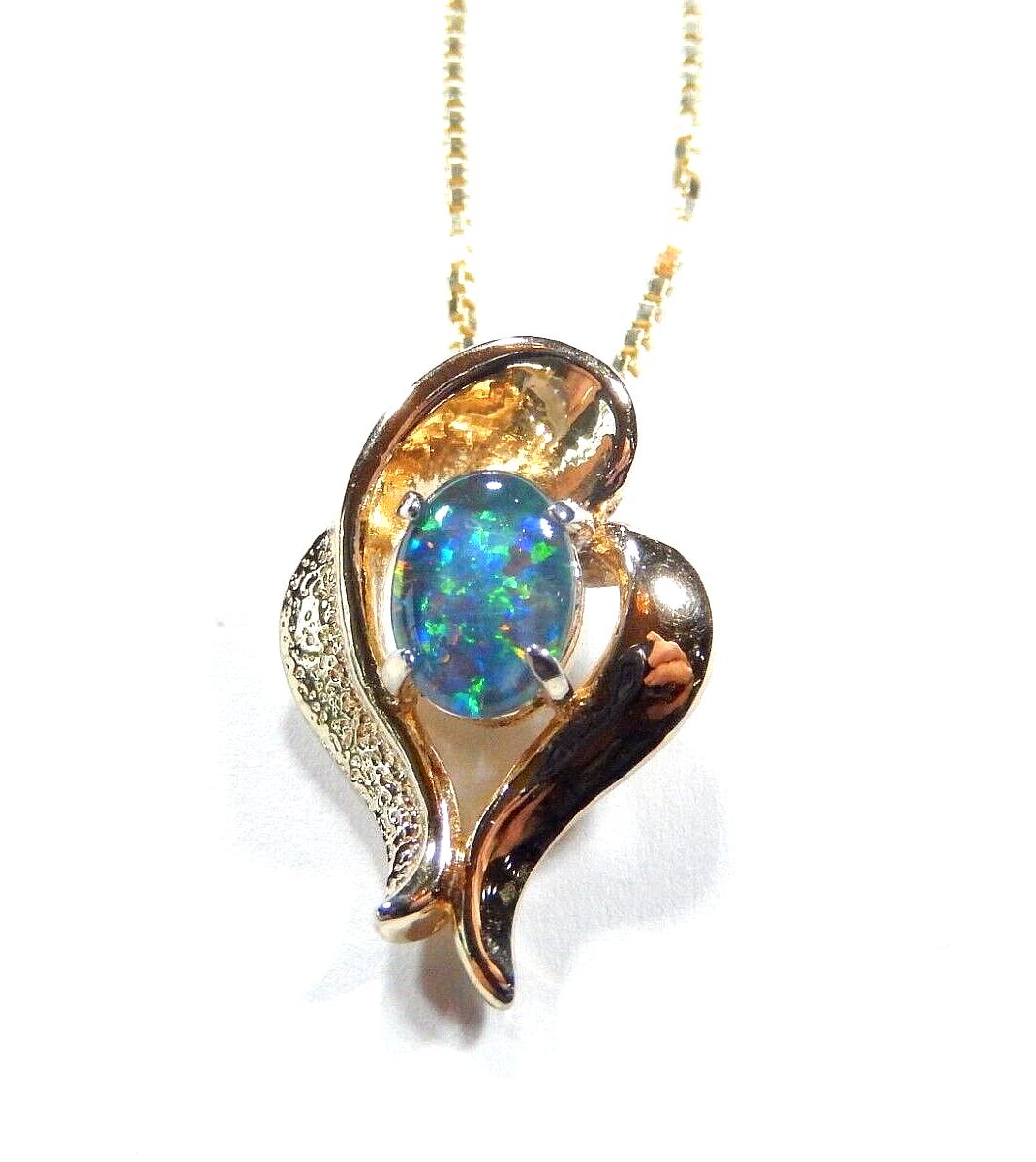 *VINTAGE* Vermeil 925 Gold Simulated Fire Opal  Heart Necklace w/18" Verm. Chain