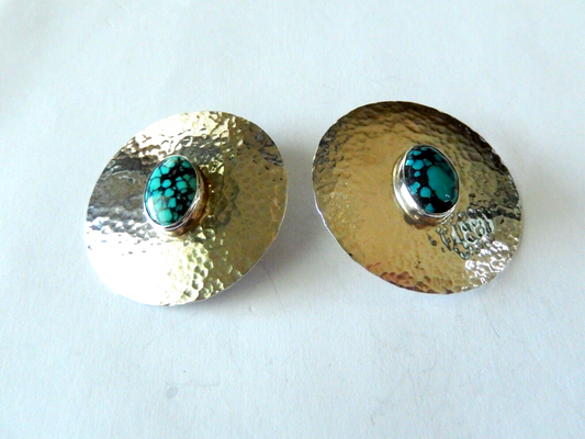 *VINTAGE*  TY Yazzie Sterling Silver Turquoise Native American Clip On Earrings