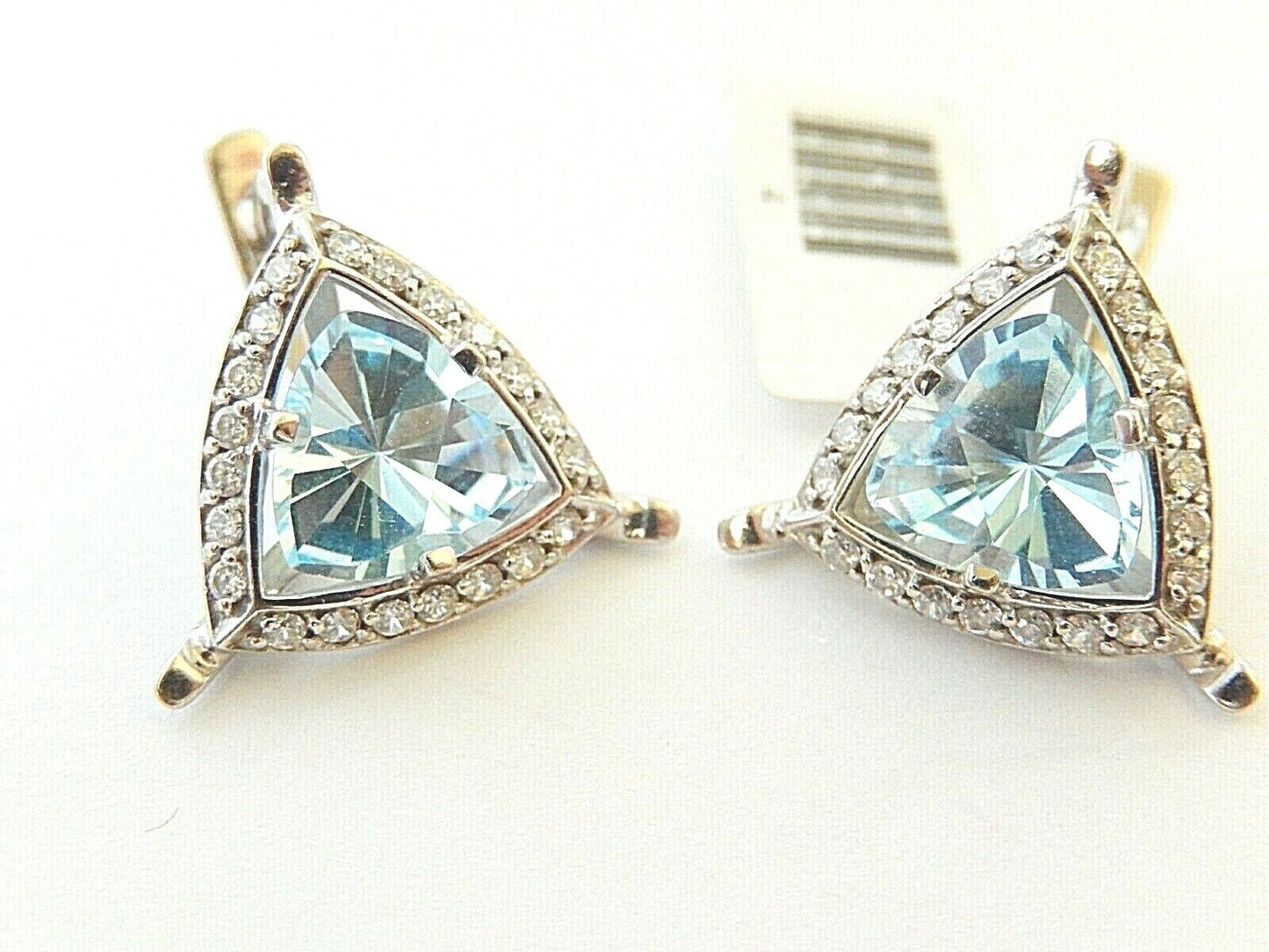 Stamped .585 White Gold Triangle Cut Blue Stone Earrings Weighing approx. 7.47gm
