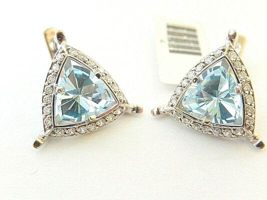 Stamped .585 White Gold Triangle Cut Blue Stone Earrings Weighing approx. 7.47gm