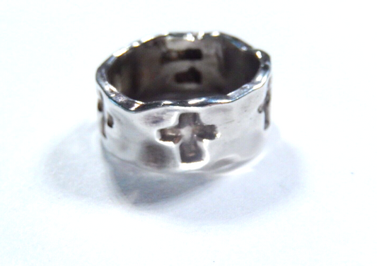 925 Sterling Silver Vintage Mexico Ornate Cross 8 mm Wide Band Ring Size 5.5