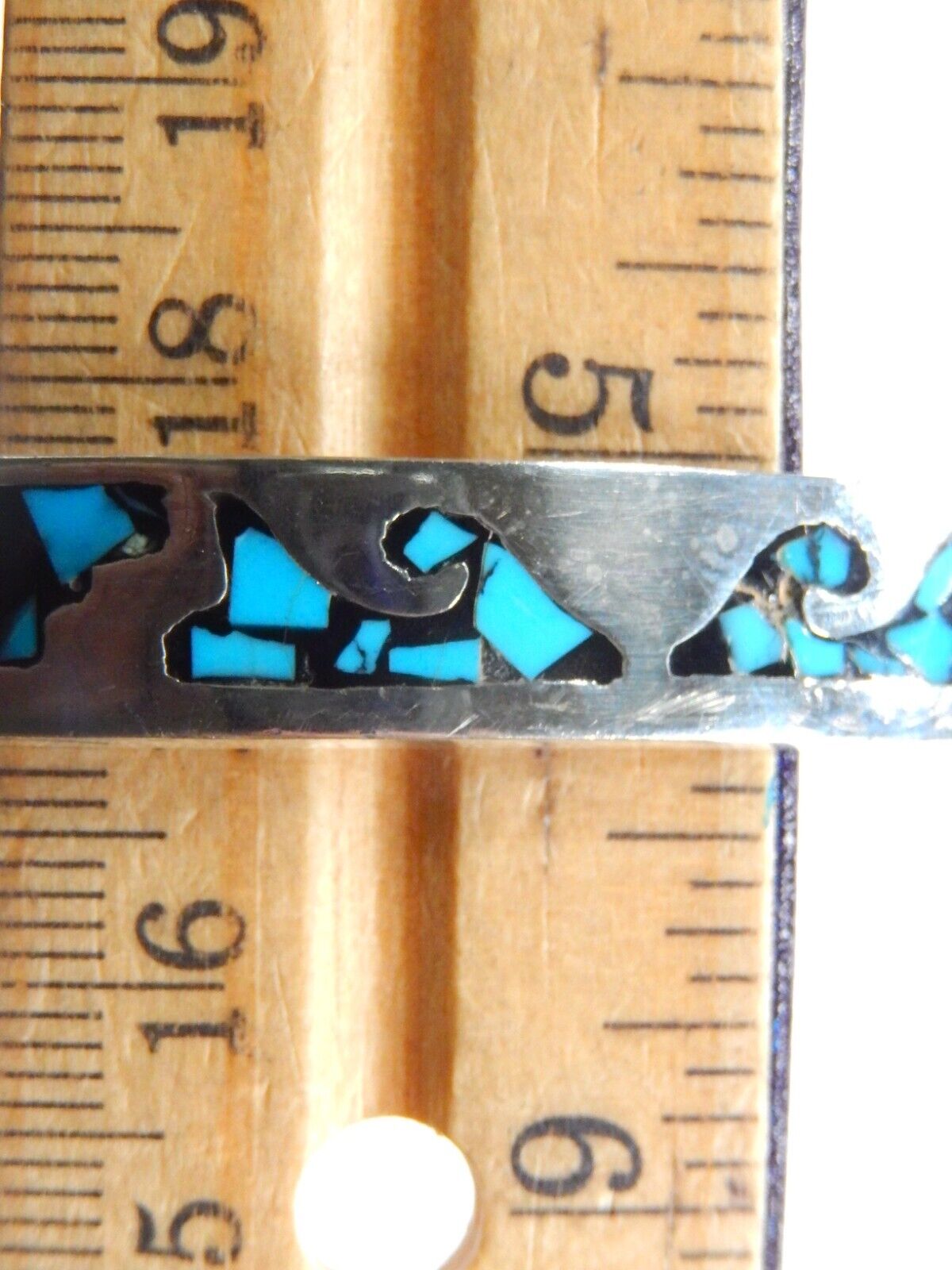 *VINTAGE* TAXCO Sterling Silver and Turquoise INLAY Cuff Bracelet 21.4 GMS