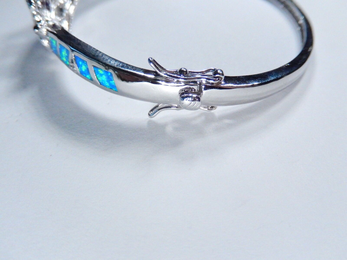 Amethyst & Australian Opal Inlay 925 Sterling Silver Bangle Bracelet