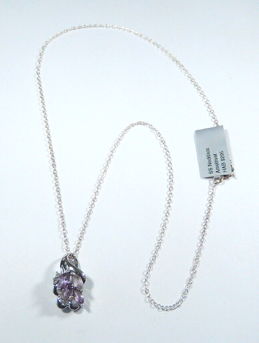 STERLING SILVER  AMETHYST  DIAMOND ACCENT PENDANT w18 925  CHAIN NECKLACE