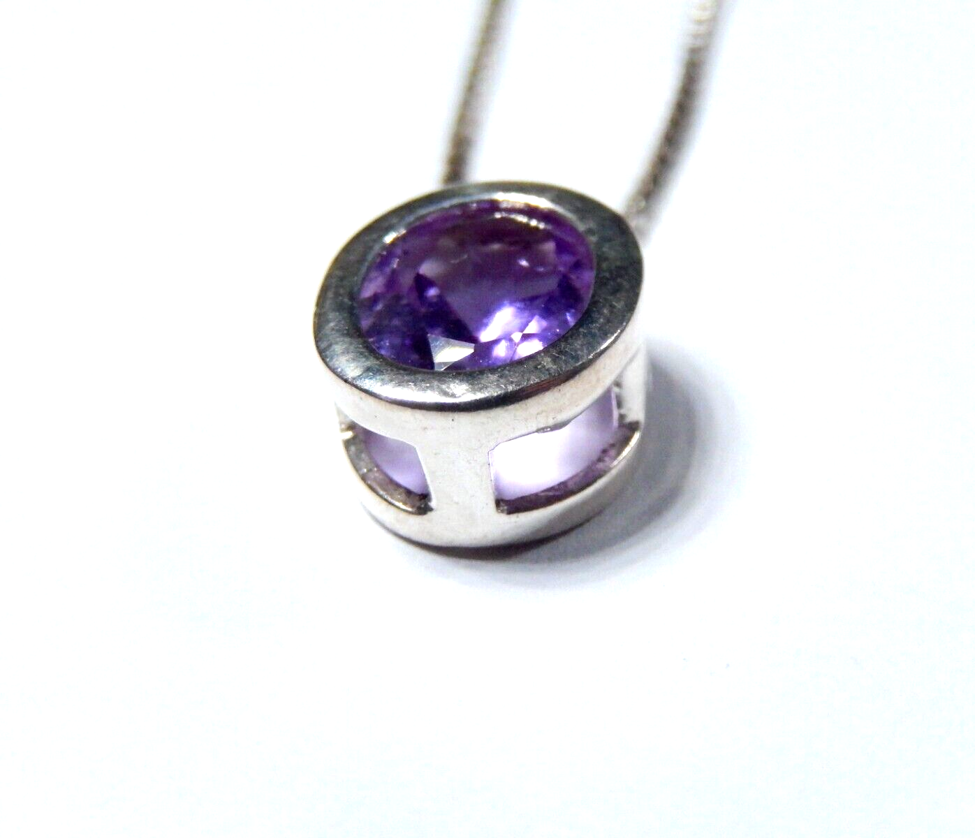 Sterling Silver 300 CT Purple Amethyst Bezel Set Oval Drop Pendant w18 Chain