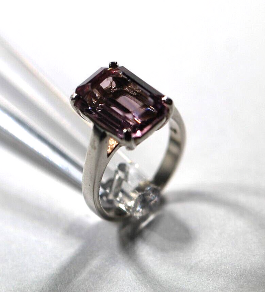 Sterling Silver 5.0 CT Emerald Cut Amethyst Solitaire Cocktail Ring Size 7