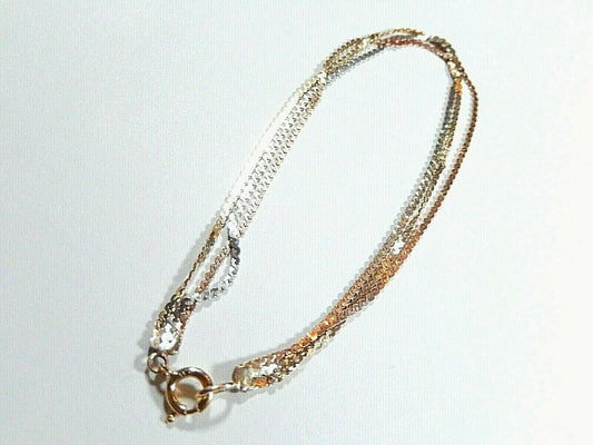 VINTAGE 14k Two Tone Yellow  White Gold Triple Strand 7 Serpentine Bracelet