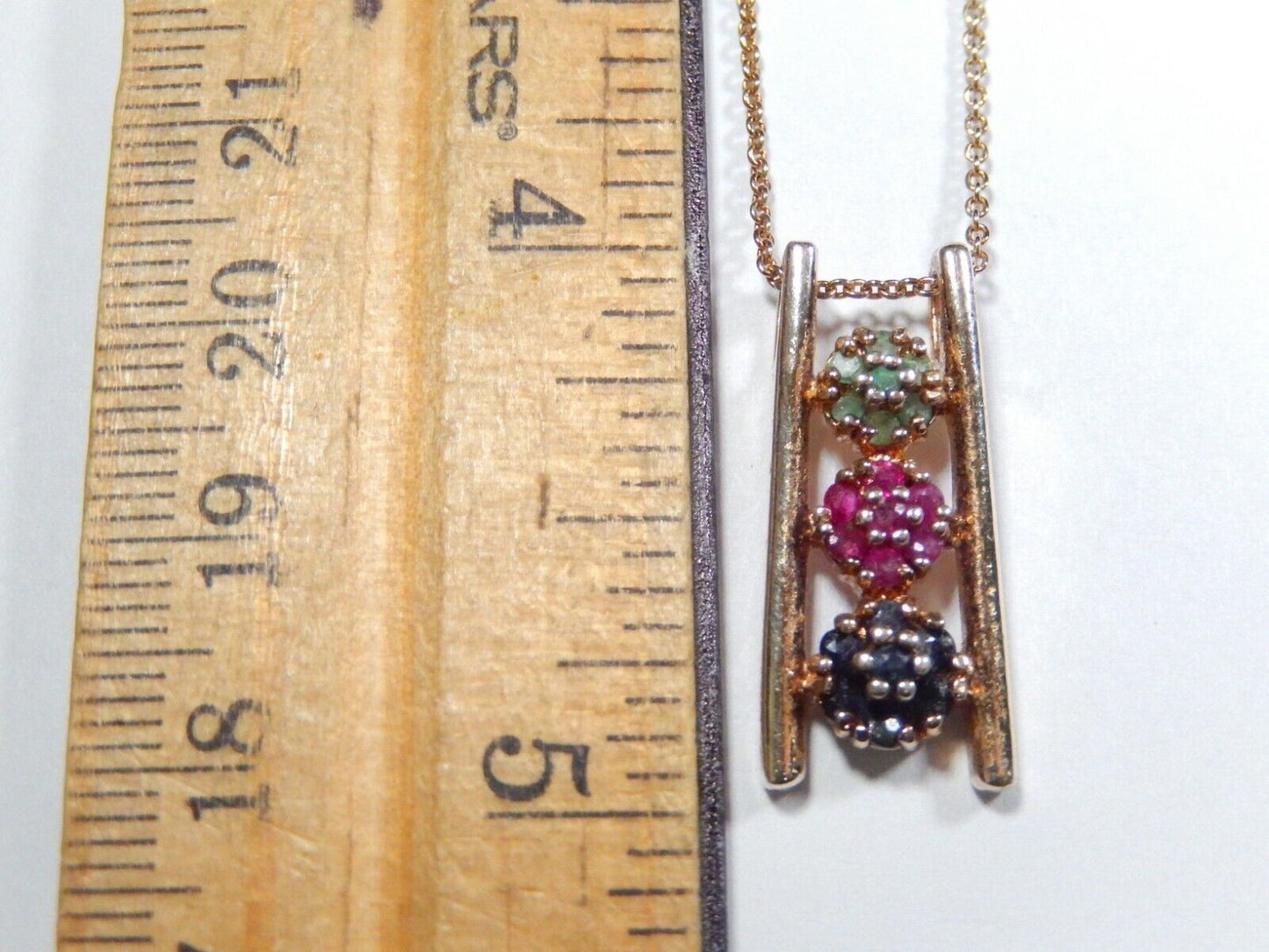 ROSS SIMONS Sterling Silver Gold Vermeil Ruby Sapphire Emerald Necklace w18chn