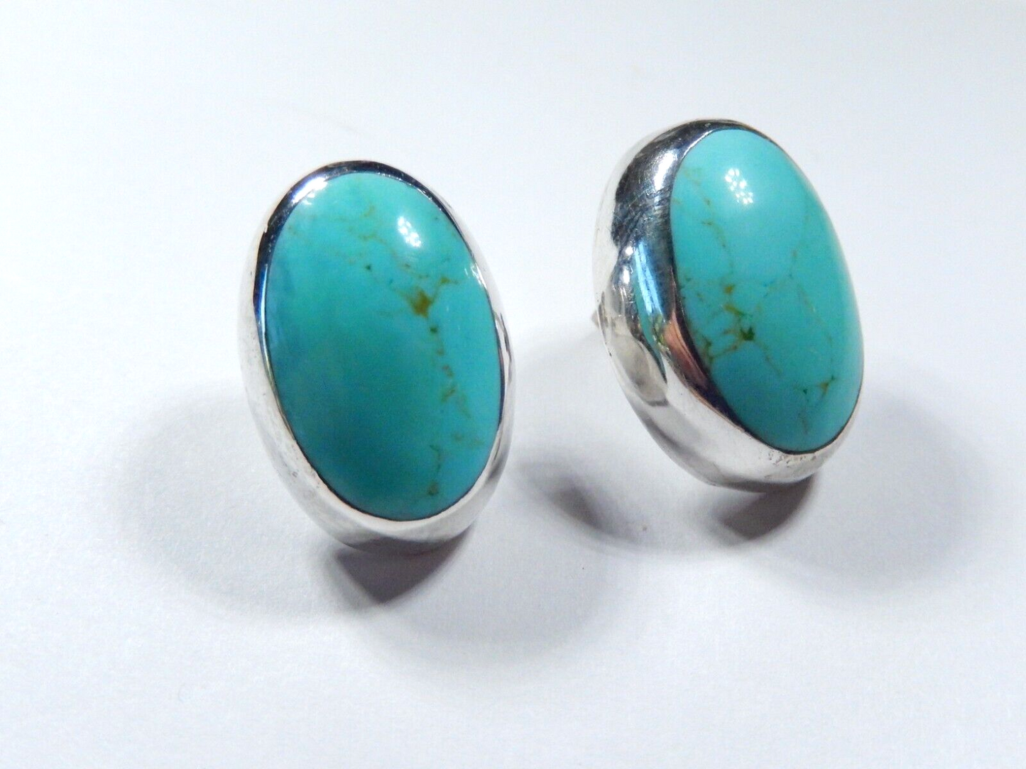 Vintage Native American Sterling Silver Turquoise Post Earrings  1" x 3/4"