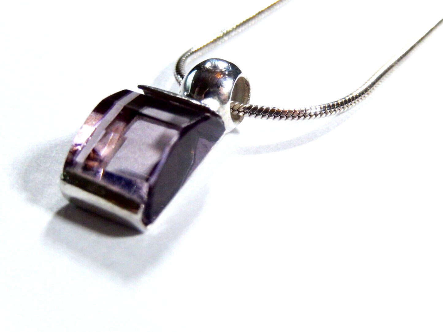 *VINTAGE* Sterling 10mm x 8.5mm Fancy Cut Purple Amethyst Pendant w/16" Chain