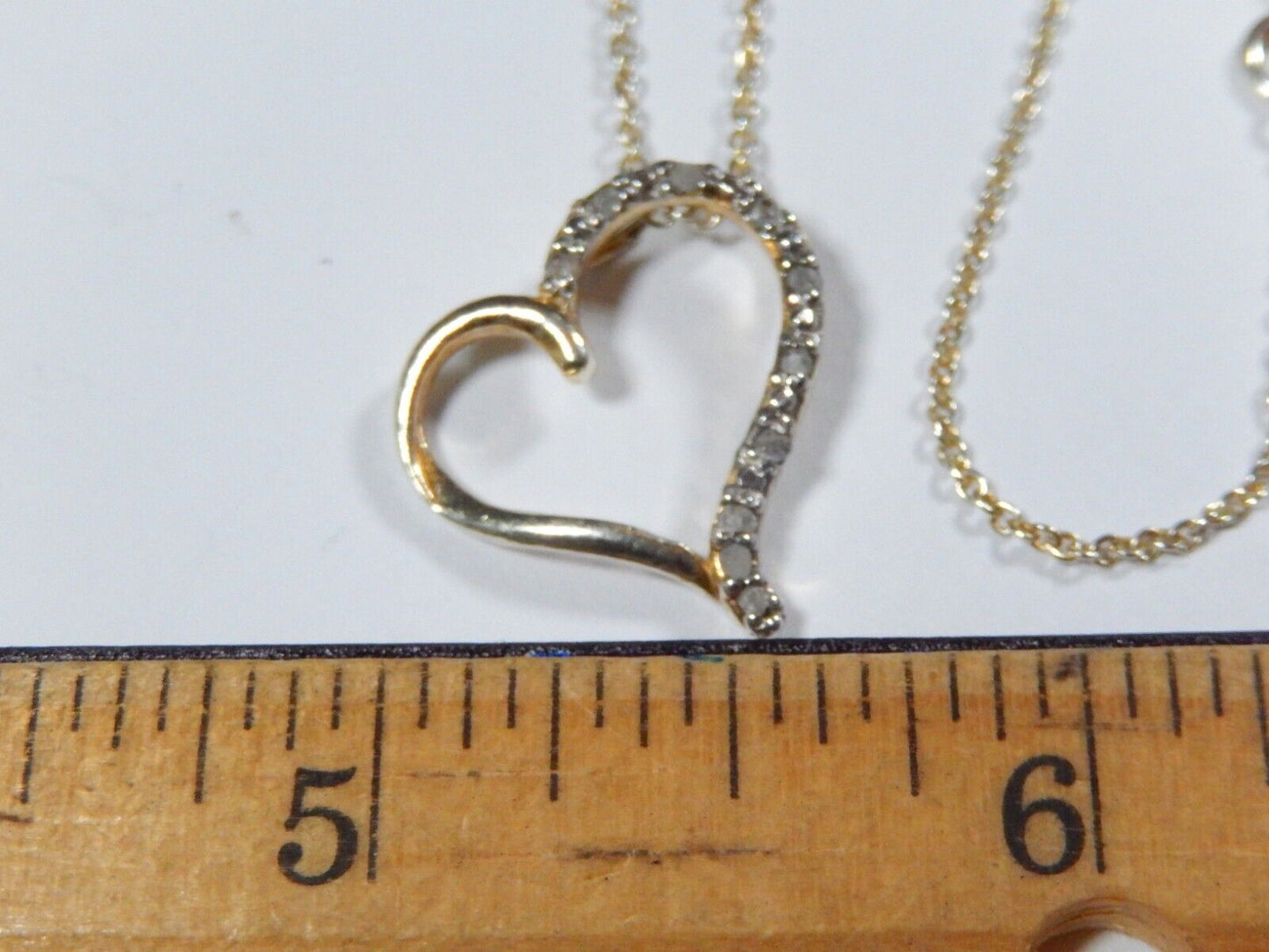 Vintage  Gold Vermeil 925 Diamond Open Heart Pendant w18 Vermeil Chain