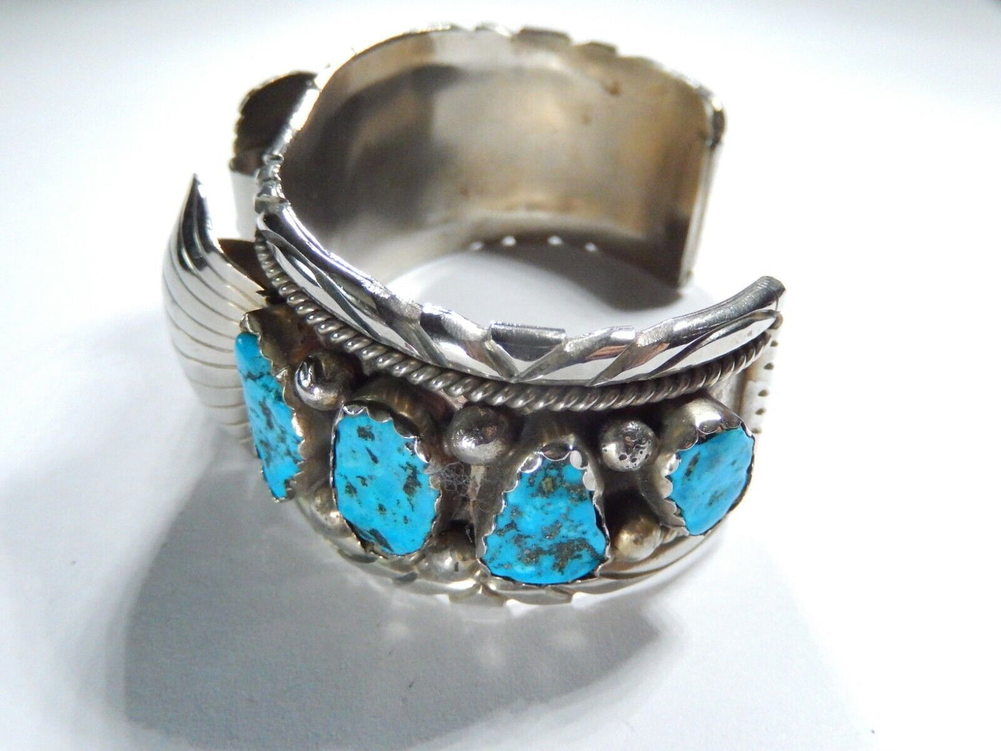 VTG Mens Native American Navajo Sterling Silver Turquoise Watch Cuff Bracelet