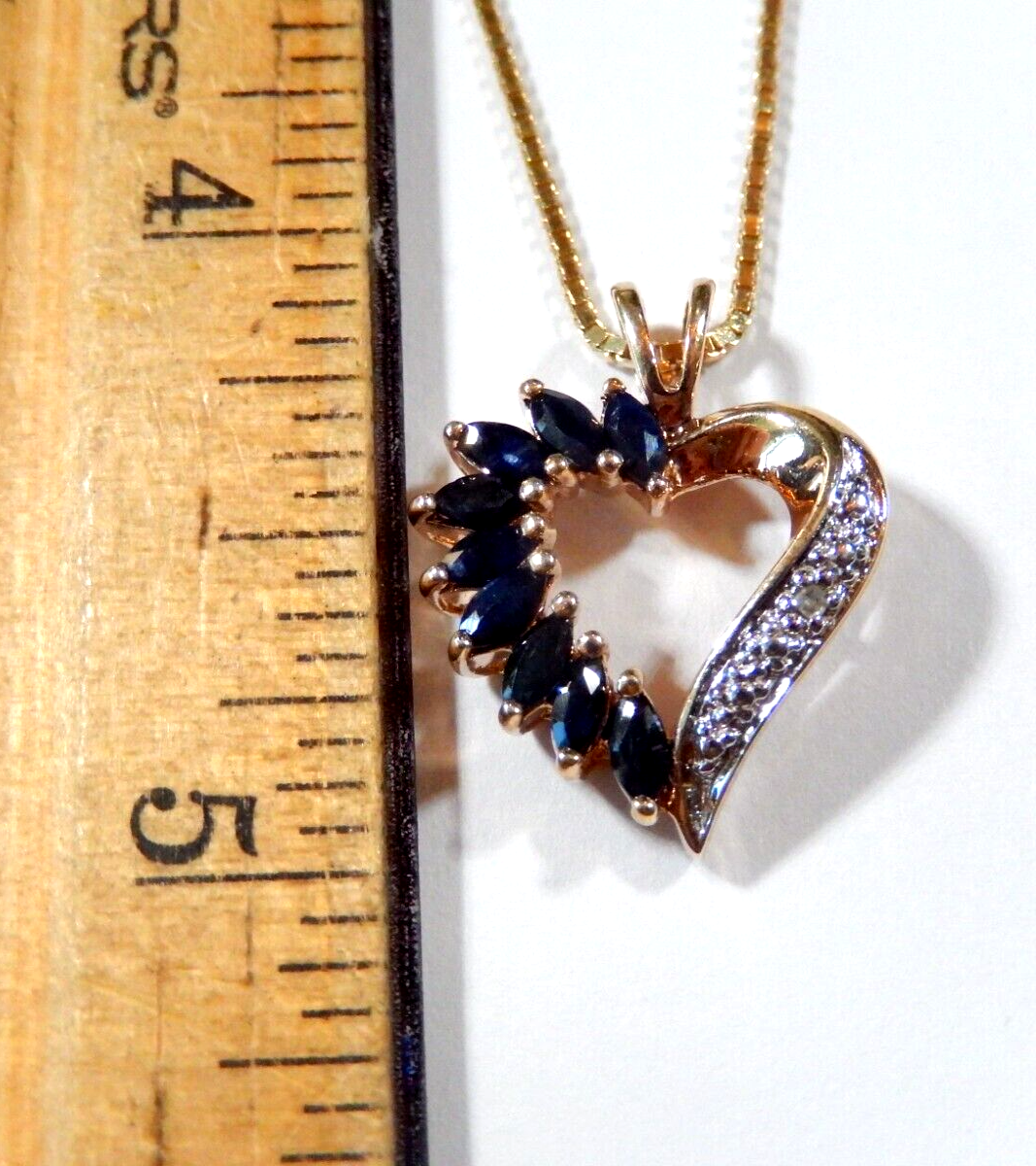 Ross Simons Sterling Silver Vermeil Sapphire  Diamond Heart Pendant w18 Chain