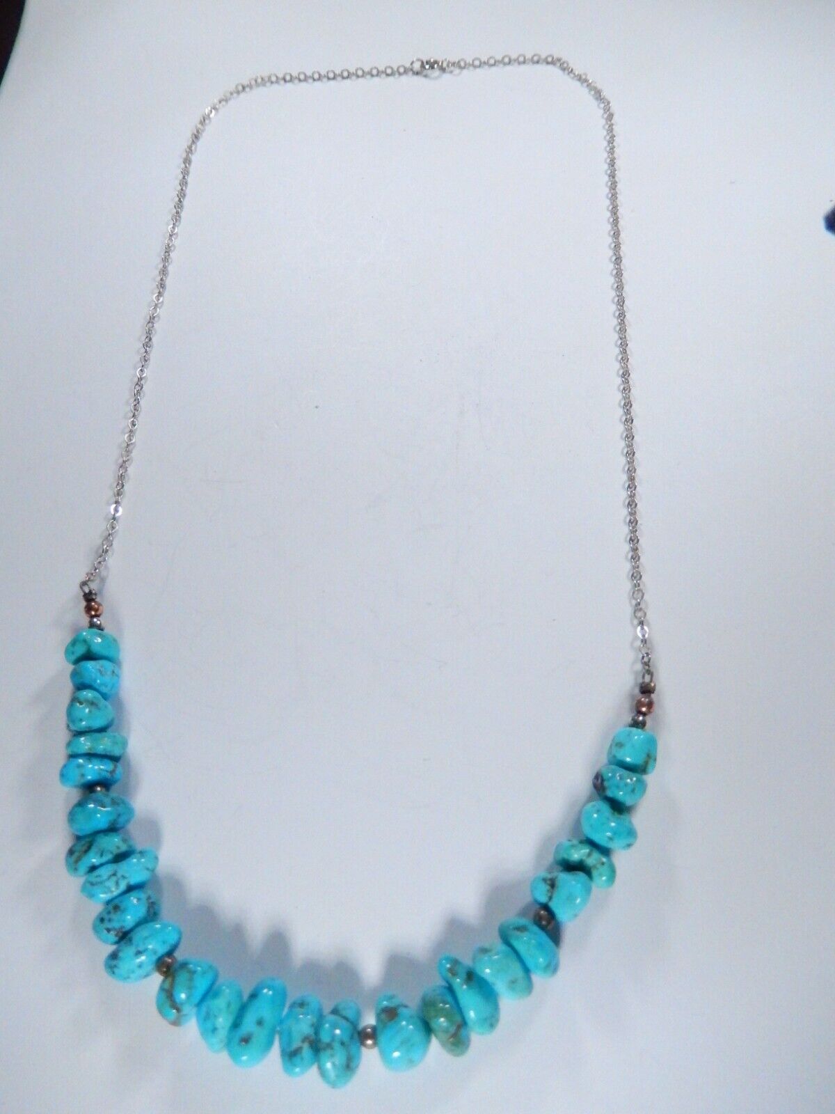 TURQUOISE & Sterling Beads NECKLACE Sterling Silver 925 Chain 20" Length