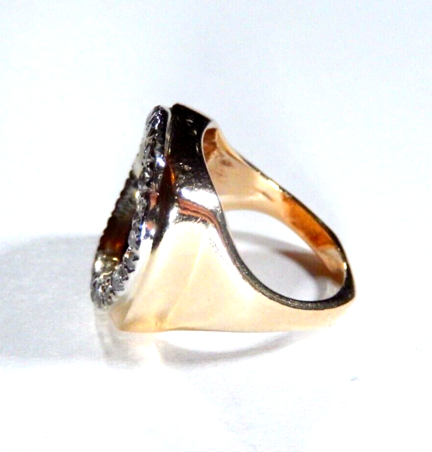 Stamped 14K Gold  Diamond Ring w 90 1945 Dos Pesos Mexican Gold Coin Size 4