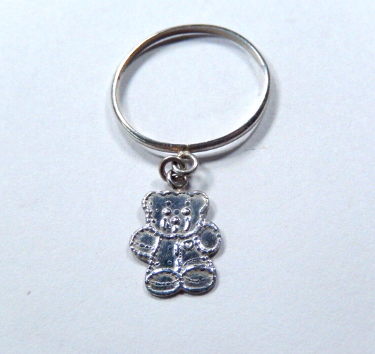 *VINTAGE*  Sterling Silver Dangle Teddy Bear Ring Size 7