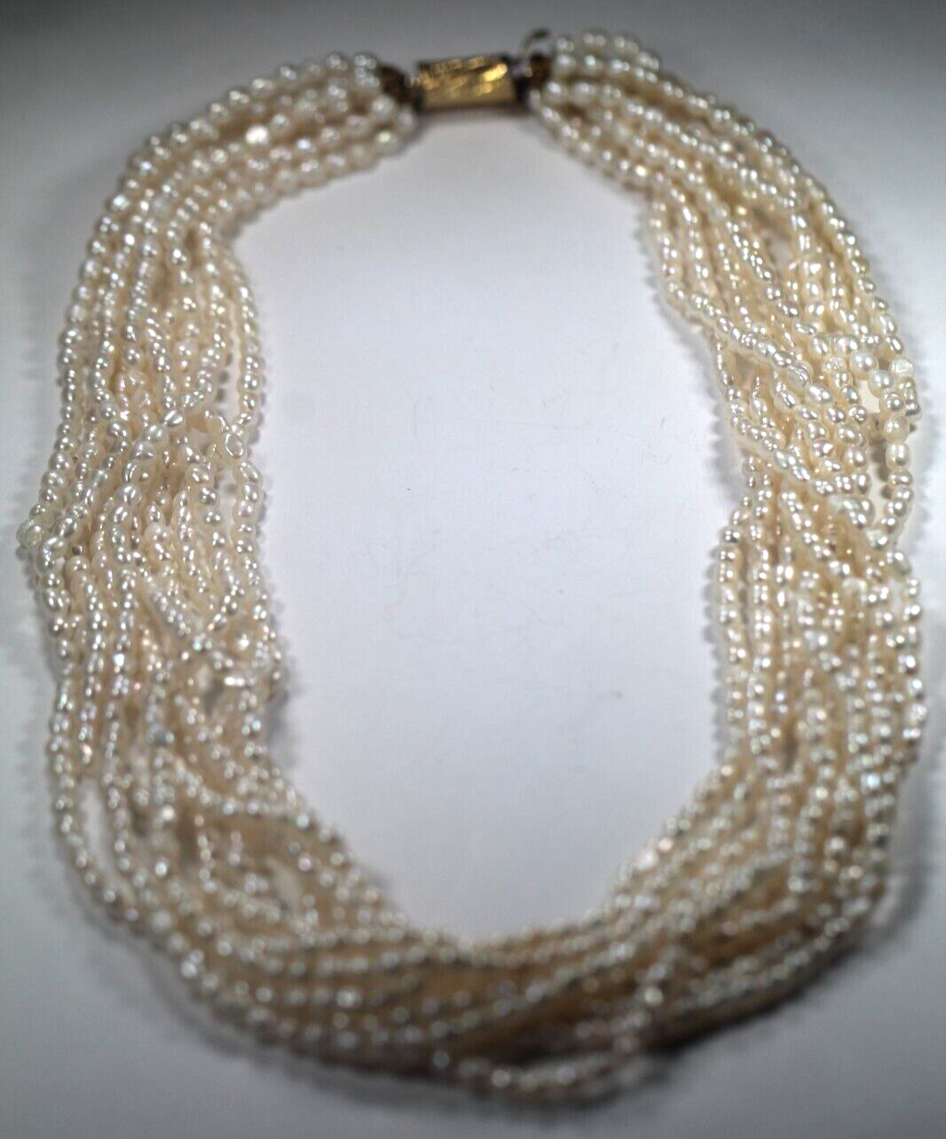 *VINTAGE* 18"  Ten 10 Strand Natural Real Baroque Rice Pearl Necklace