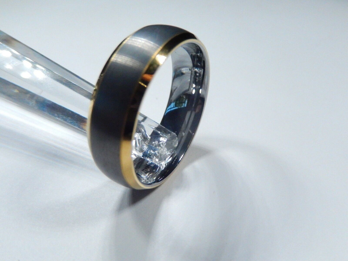 NEW* 8mm Tungsten Comfort Fit Brushed Center w/ Gold Beveled Wedding Band Sz- 15